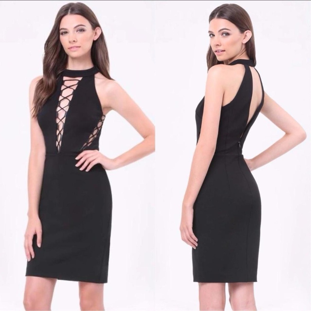 NWT bebe Lori Laceup Ponte Dress Black XS
